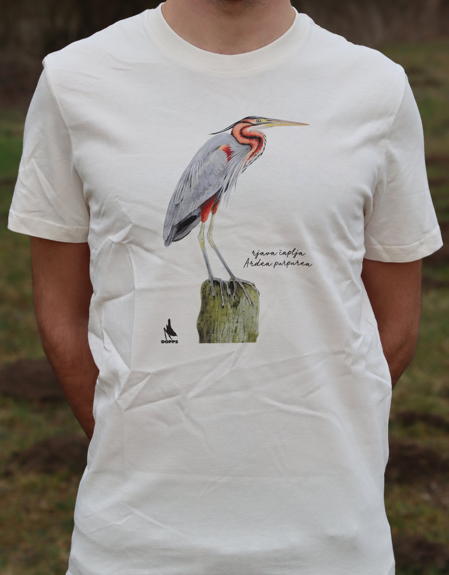 Majica s kratkimi rokavi (bela) - rjava čaplja